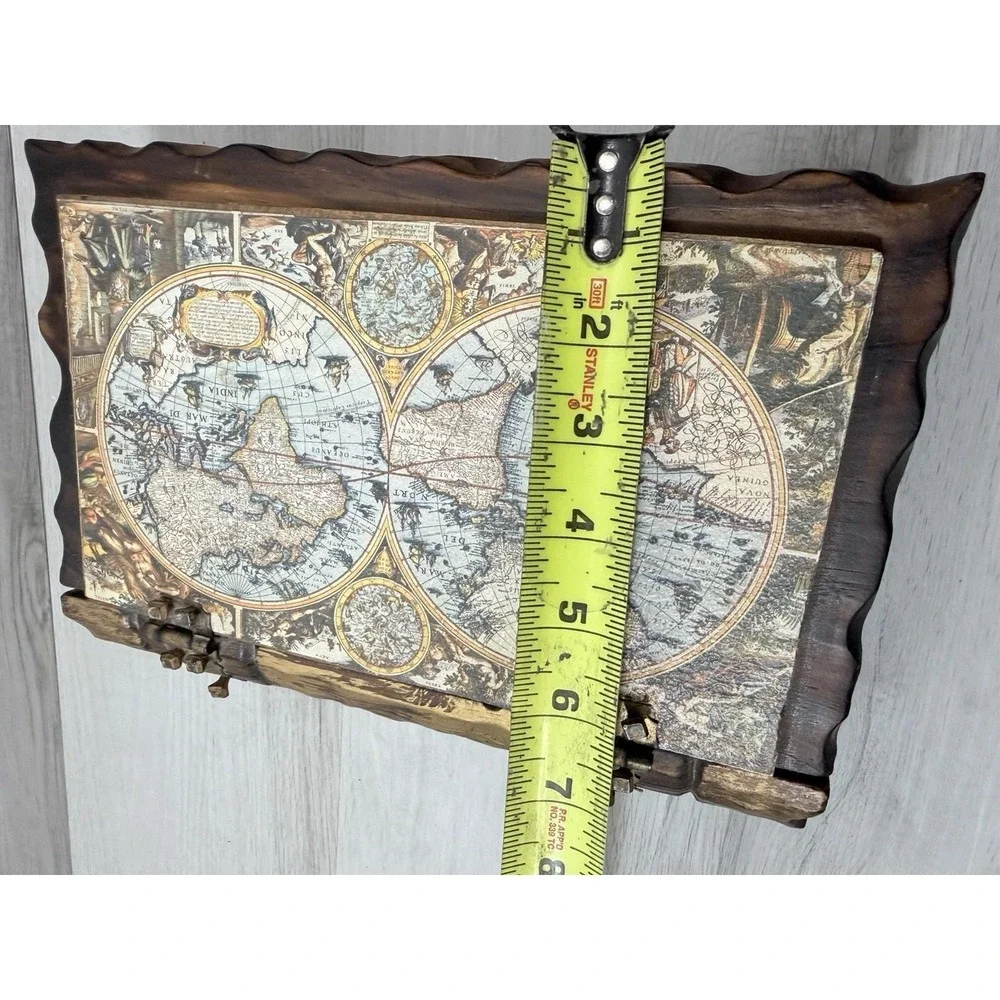 Antique World Map Wood Jewelry Box Handcrafted Book Style
